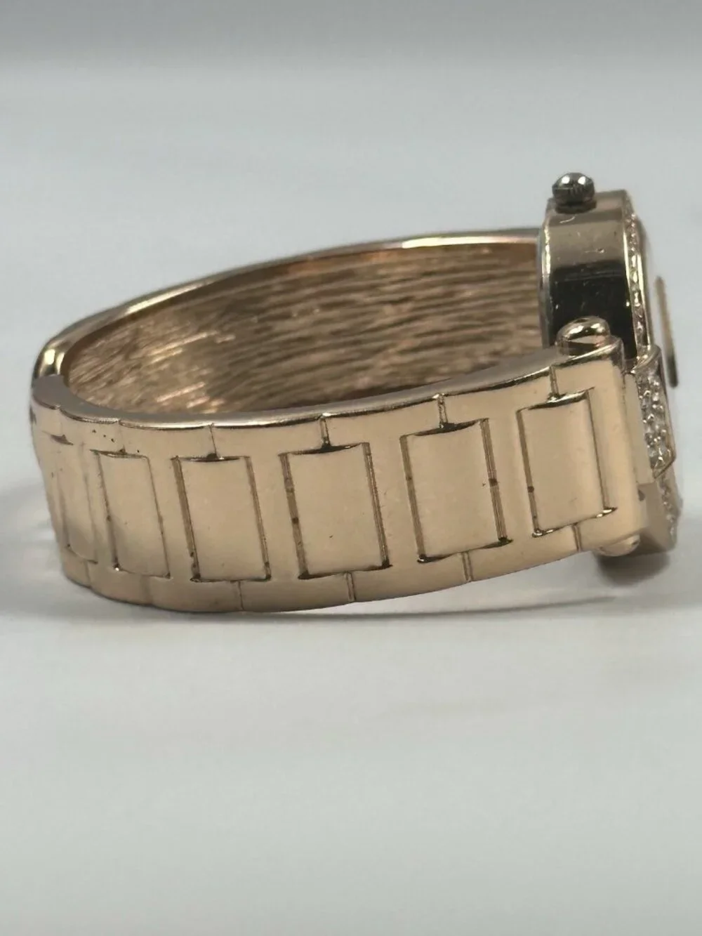 3/$30 Studio Time Watch Women Rose Gold Tone Rhinestone Bezel Cuff Band 6.25